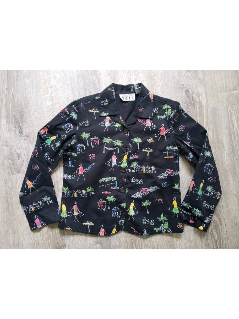 Vtg Keren Hart Womens S Jacket Embroidered Sequins Black 100% Cotton Button Up